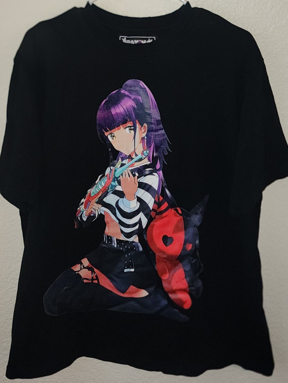 Praying Rabbit Anime Girl Sword Graphic Tee Black Size L